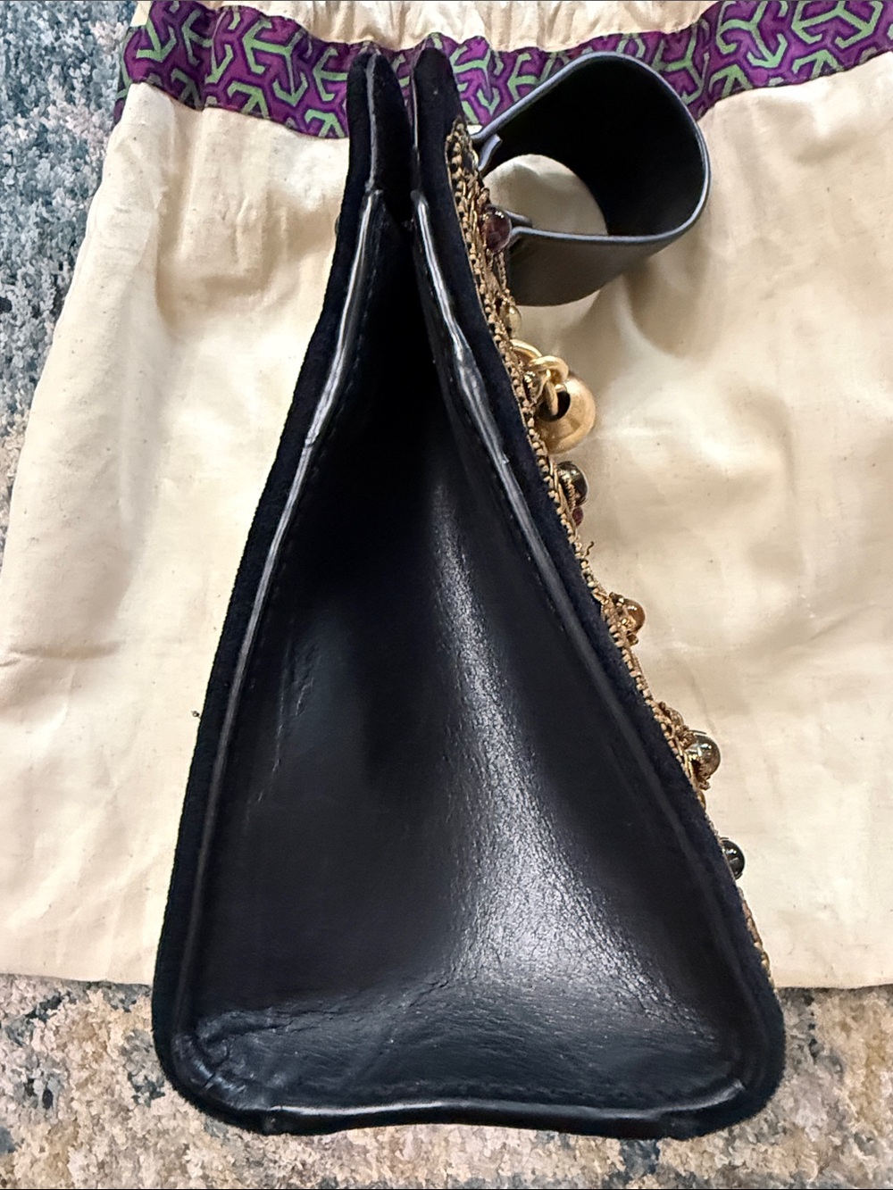 Tory Burch Darcy Cabochon Black Embellished Bag with Multicolor Gems - Picture 8 of 8